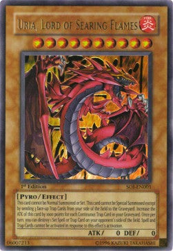 Uria, Herr der reißenden Flammen (V.1) SOI-001 Ultra Rare Light Played Deutsch 1. Auflage