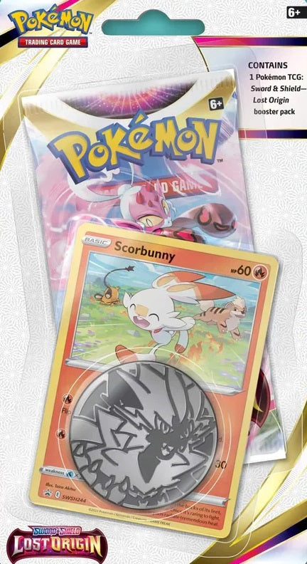 Pokémon SWSH11 Lost Origin - 1-Pack Checklane Blisters.- Scorbunny - englisch
