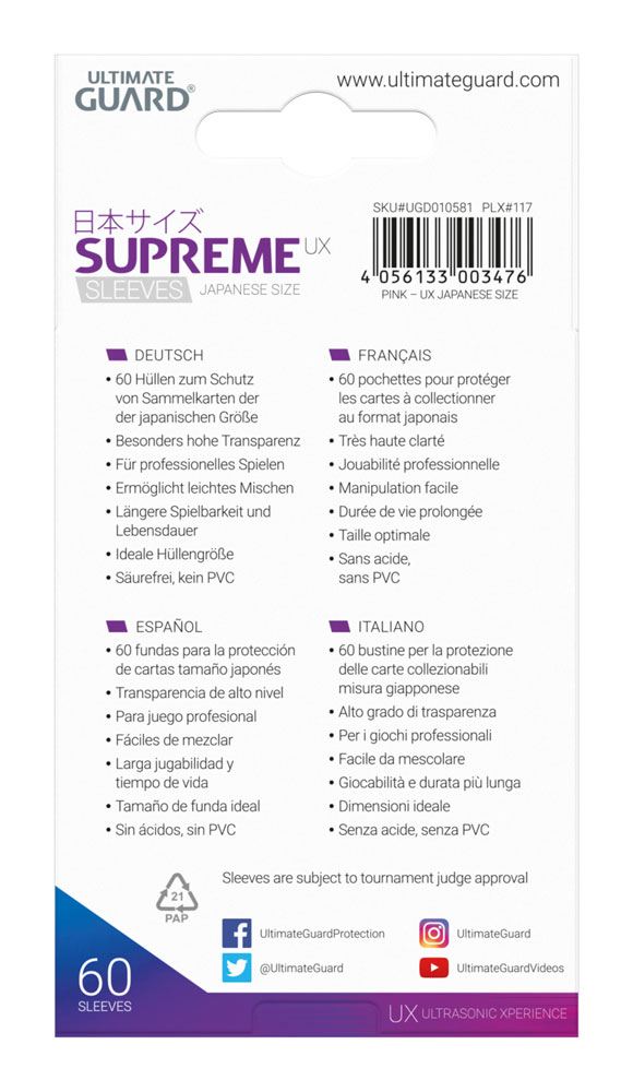 Ultimate Guard Supreme UX Sleeves Japanische Größe Pink (60)