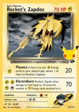 Rocket's Zapdos CEL-GC 15 Holo Rare Excellent Englisch