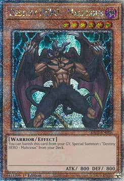 Schicksals-HELD - Malicious (V.5) RA03-001 Quarter Century Secret Rare Near Mint Deutsch 1. Auflage