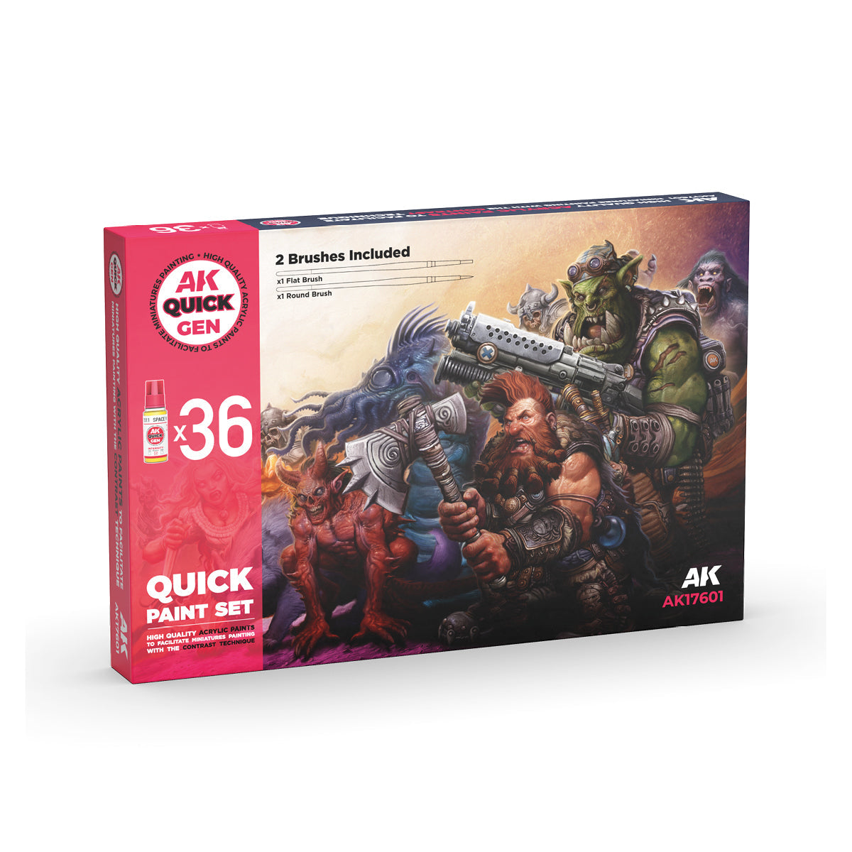 AK Interactive QUICK GEN Paint Set 36 Colors (2 Pinsel)