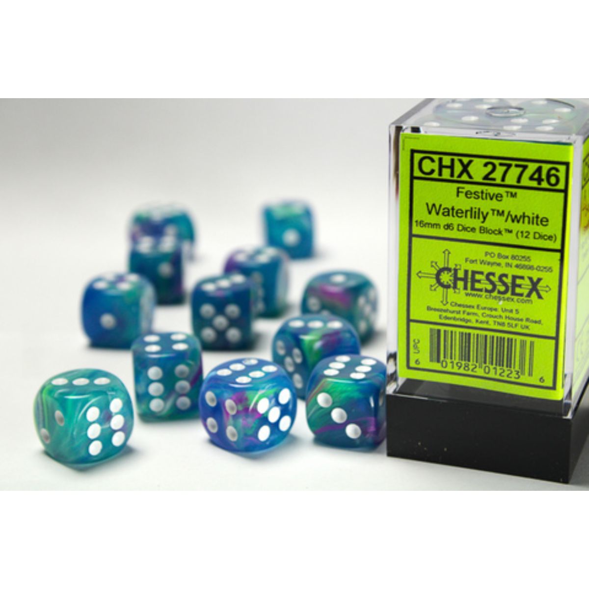 Festive® 16mm d6 Waterlily™/White Dice Block™ (12 Dice)