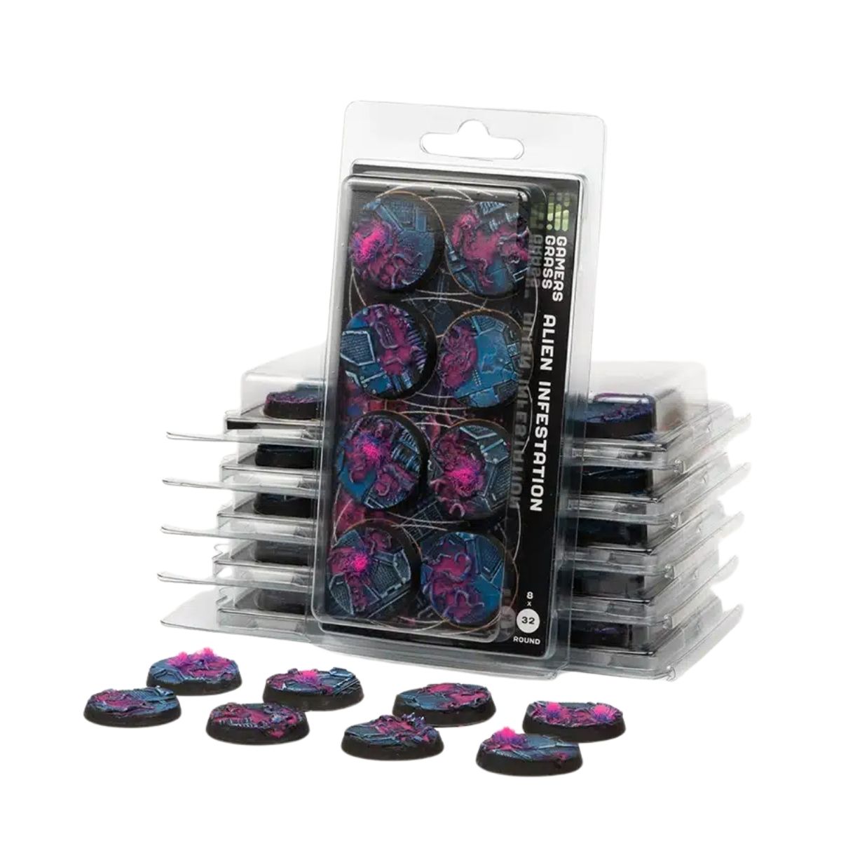 Gamers Grass Alien Infestation Bases, Round 32mm (x8)