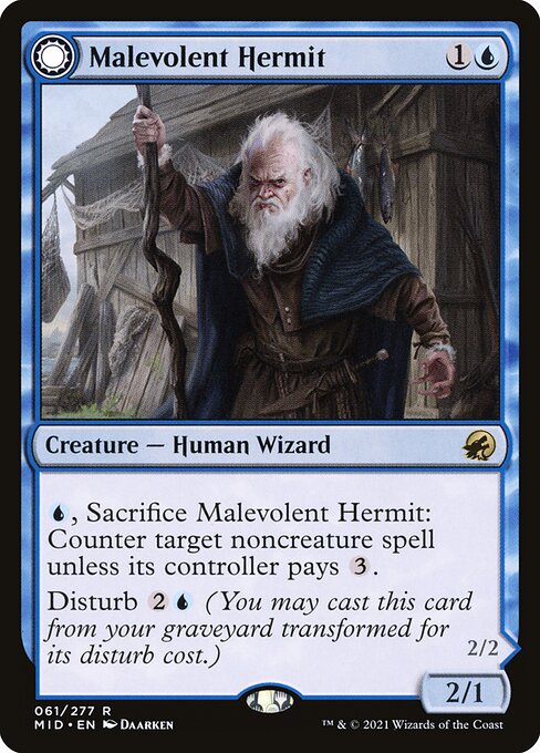 Malevolent Hermit // Benevolent Geist MID-61 Rare Near Mint Englisch