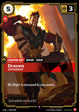 Draven, Showboat OGN-028 Rare Near Mint Englisch Foil