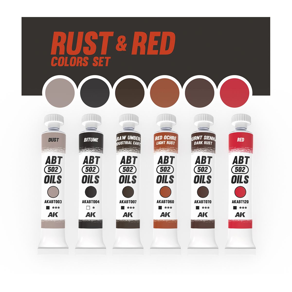 AK Interactive Oil Paints RUST & RED COLORS SET - ABT 502 OILS