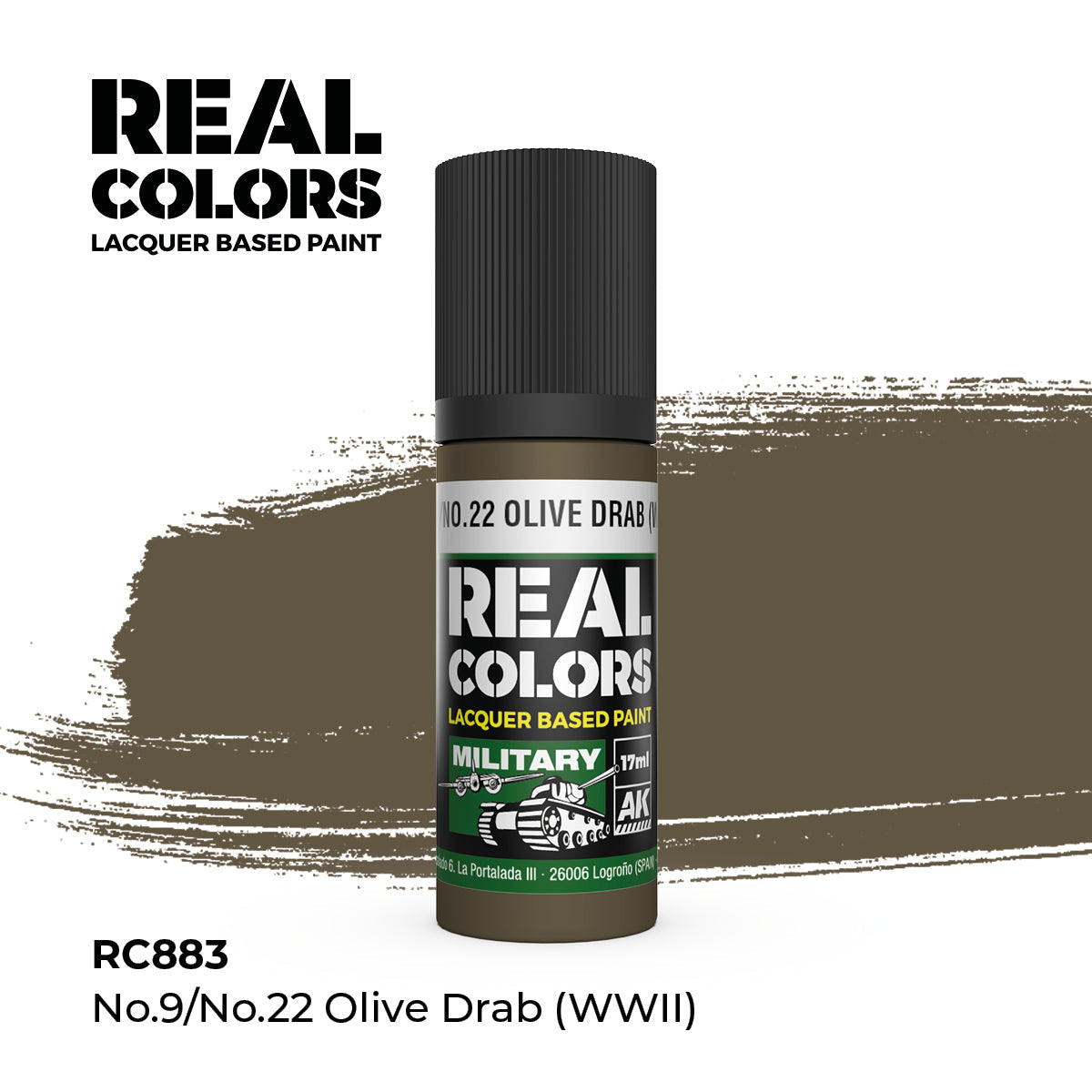 AK Interactive REAL COLORS No.9/No.22 Olive Drab (Wwii) 17 ml.