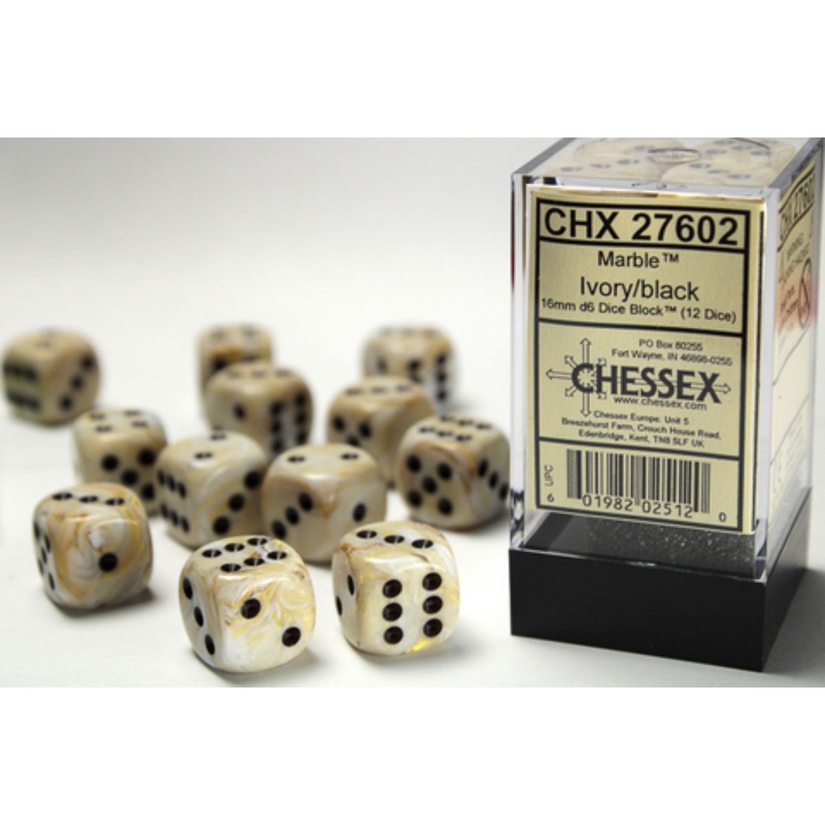 Chessex  16mm D6-Würfel-Set (12) Nebula / Schwarz/Weiß